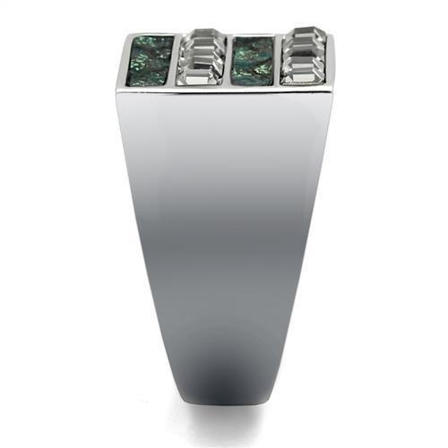 TK2861 - High polished (no plating) Stainless Steel Ring with Leather  in Assorted-3