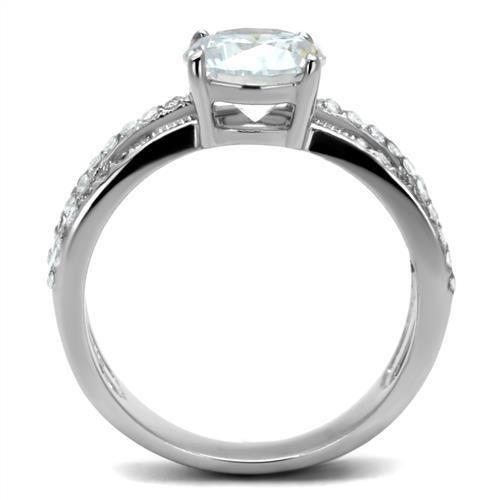 TK2862 - High polished (no plating) Stainless Steel Ring with AAA Grade CZ  in Clear-2