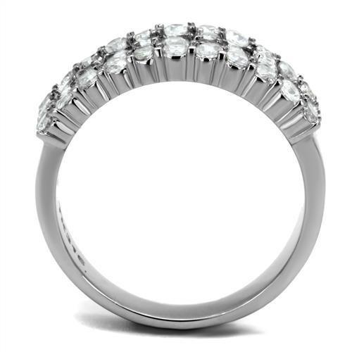 TK2866 - High polished (no plating) Stainless Steel Ring with AAA Grade CZ  in Clear-2