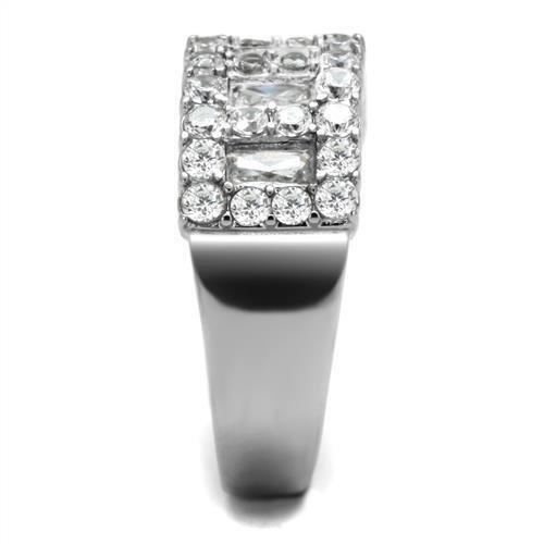 TK2866 - High polished (no plating) Stainless Steel Ring with AAA Grade CZ  in Clear-3