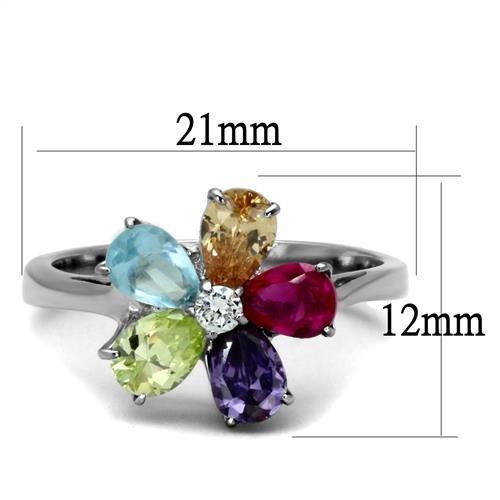 TK2867 - High polished (no plating) Stainless Steel Ring with AAA Grade CZ  in Multi Color-1