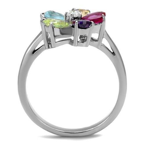 TK2867 - High polished (no plating) Stainless Steel Ring with AAA Grade CZ  in Multi Color-2