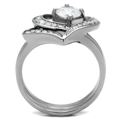 TK2868 - High polished (no plating) Stainless Steel Ring with AAA Grade CZ  in Clear-2