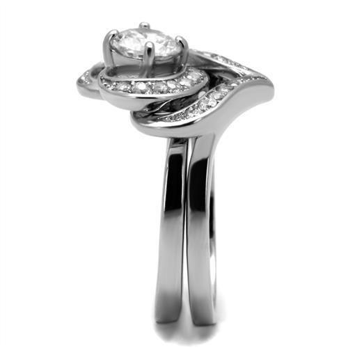 TK2868 - High polished (no plating) Stainless Steel Ring with AAA Grade CZ  in Clear-3