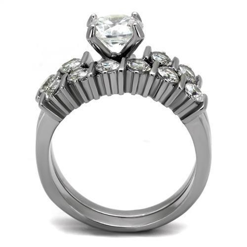 TK2869 - High polished (no plating) Stainless Steel Ring with AAA Grade CZ  in Clear-2