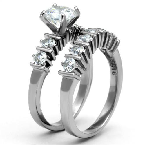 TK2869 - High polished (no plating) Stainless Steel Ring with AAA Grade CZ  in Clear-3