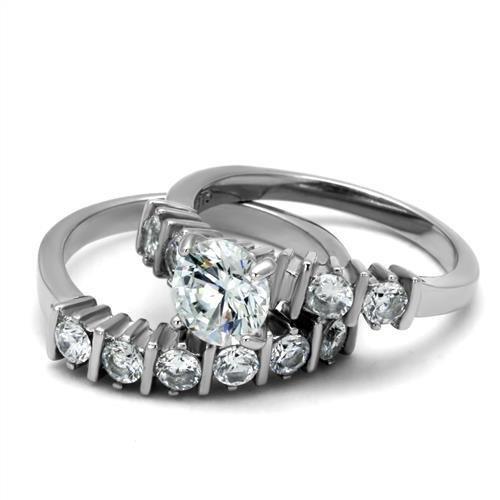 TK2869 - High polished (no plating) Stainless Steel Ring with AAA Grade CZ  in Clear-4