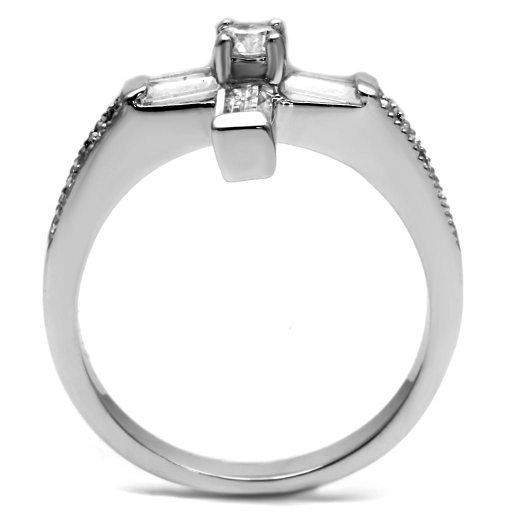 TK2871 - High polished (no plating) Stainless Steel Ring with AAA Grade CZ  in Clear-2