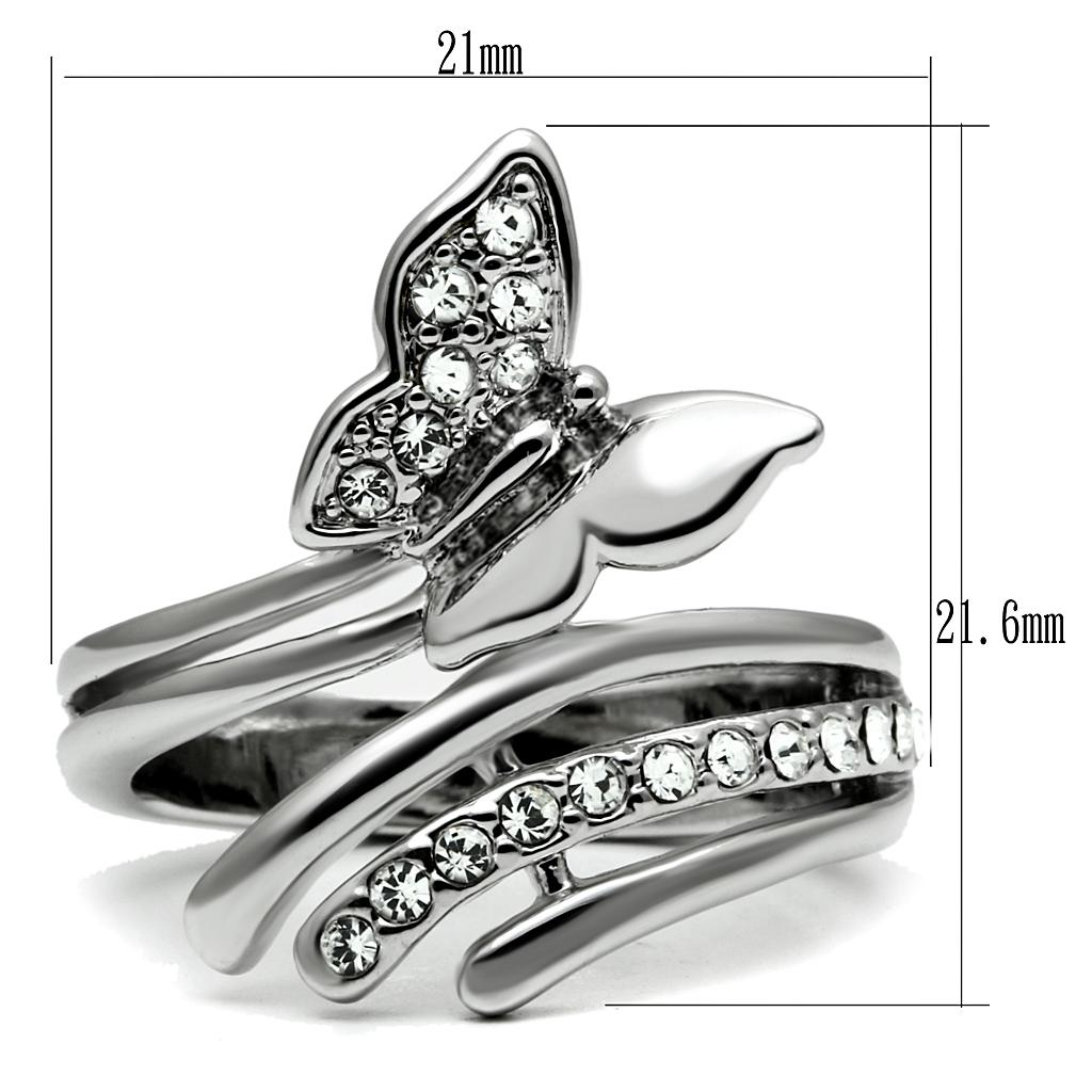 TK2875 - High polished (no plating) Stainless Steel Ring with AAA Grade CZ  in Clear-1
