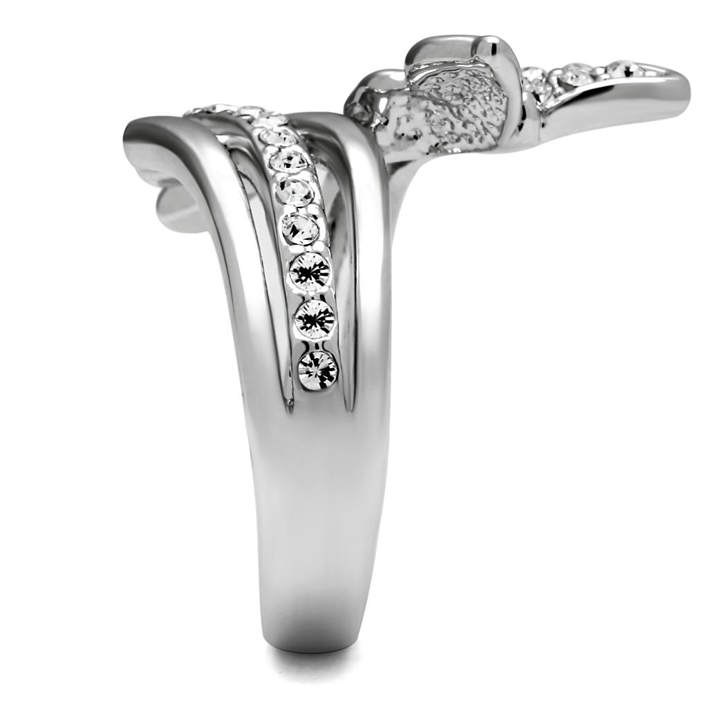 TK2875 - High polished (no plating) Stainless Steel Ring with AAA Grade CZ  in Clear-3