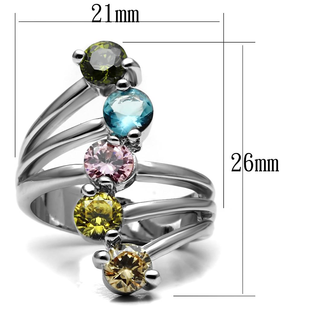 Sigrid Cocktail Ring - Stainless Steel, AAA CZ , Multi Color - TK2876-2