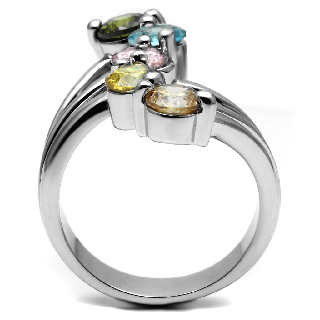 Sigrid Cocktail Ring - Stainless Steel, AAA CZ , Multi Color - TK2876-3