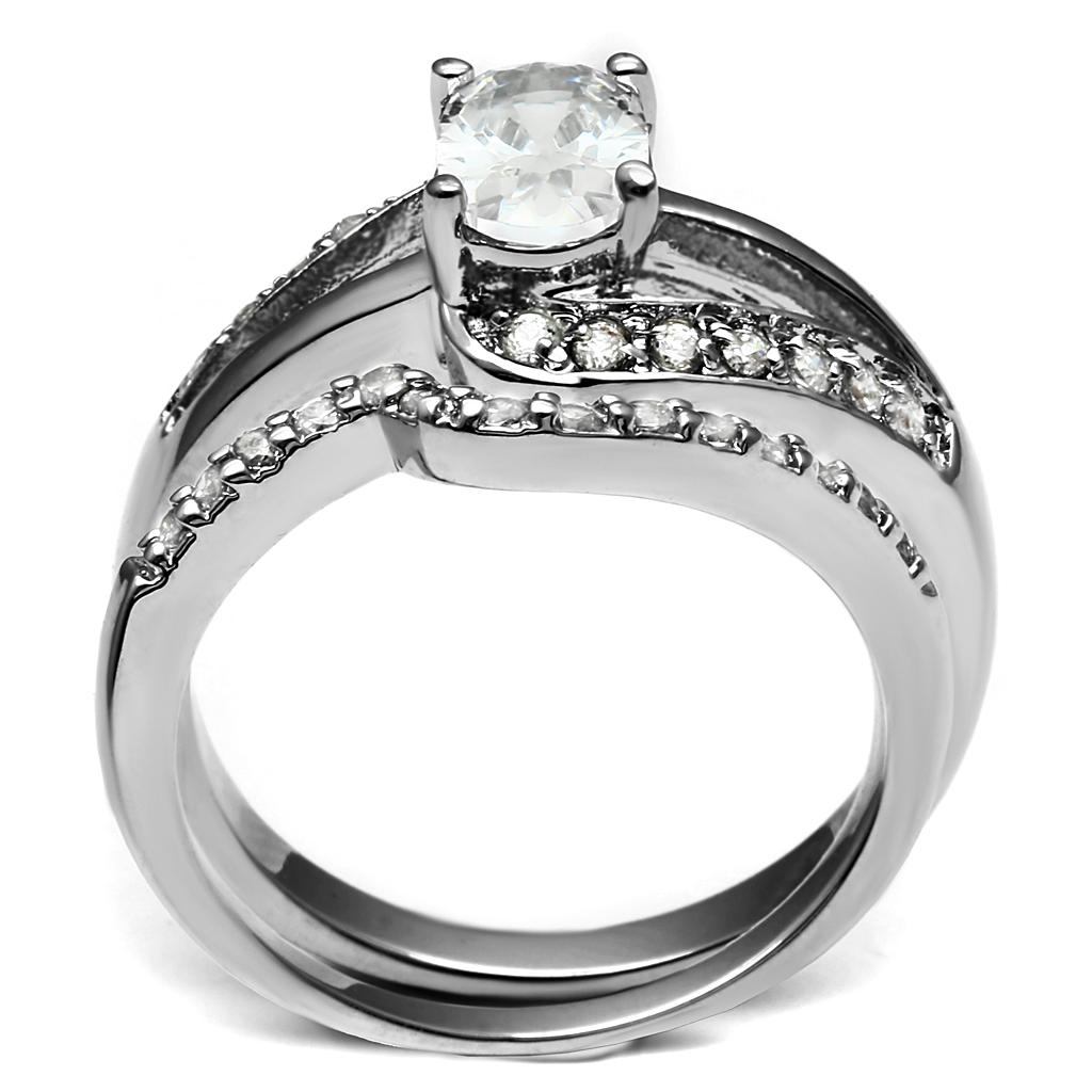 TK2879 - High polished (no plating) Stainless Steel Ring with AAA Grade CZ  in Clear-2