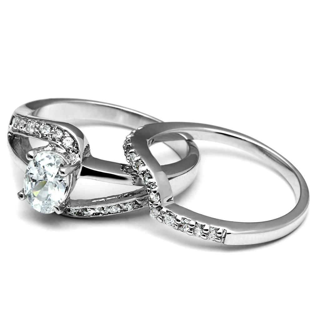 TK2879 - High polished (no plating) Stainless Steel Ring with AAA Grade CZ  in Clear-3