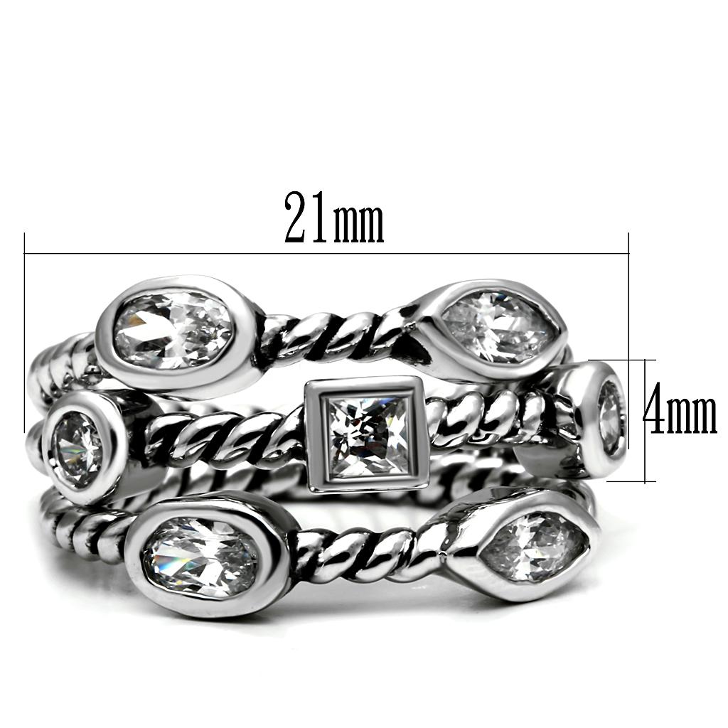 TK2880 - High polished (no plating) Stainless Steel Ring with AAA Grade CZ  in Clear-1
