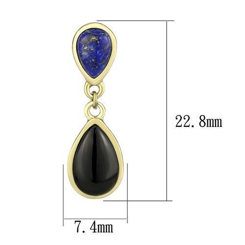TK2893 - IP Gold(Ion Plating) Stainless Steel Earrings with Semi-Precious Onyx in Jet-1