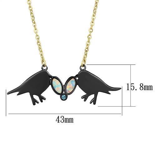 TK2895 - IP Gold+ IP Black (Ion Plating) Stainless Steel Necklace with Semi-Precious Opal in Aurora Borealis (Rainbow Effect)-1
