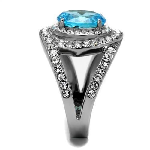TK2900 - High polished (no plating) Stainless Steel Ring with Synthetic Synthetic Glass in Sea Blue-3