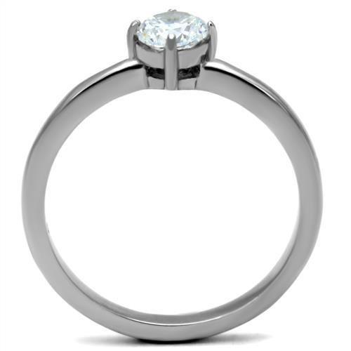 TK2903 - High polished (no plating) Stainless Steel Ring with AAA Grade CZ  in Clear-2