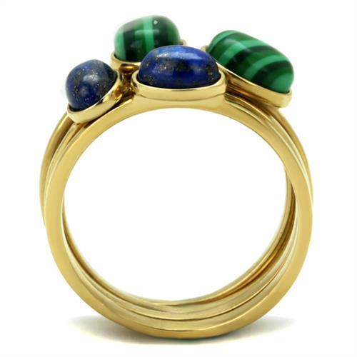 TK2905 - IP Gold(Ion Plating) Stainless Steel Ring with Synthetic MALACHITE in Emerald-2