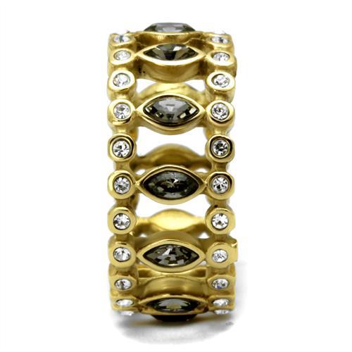 TK2907 - IP Gold(Ion Plating) Stainless Steel Ring with Top Grade Crystal  in Black Diamond-3