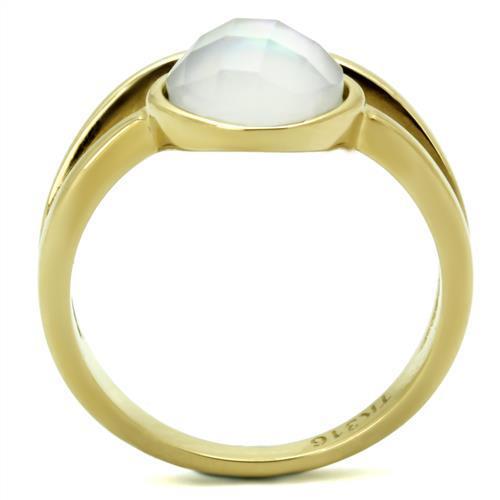 TK2908 - IP Gold(Ion Plating) Stainless Steel Ring with Precious Stone Conch in White-3