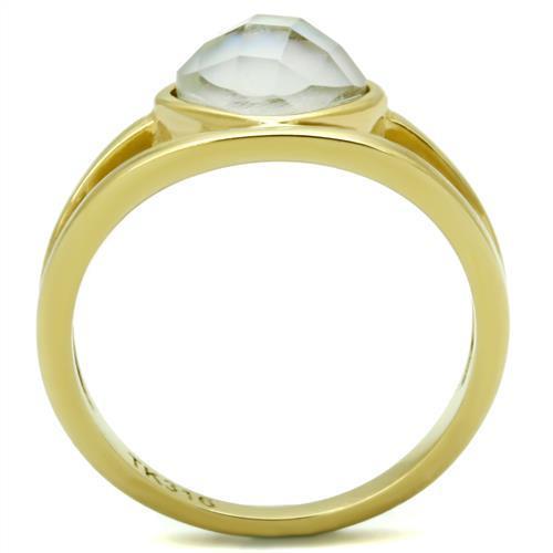 TK2908 - IP Gold(Ion Plating) Stainless Steel Ring with Precious Stone Conch in White-2
