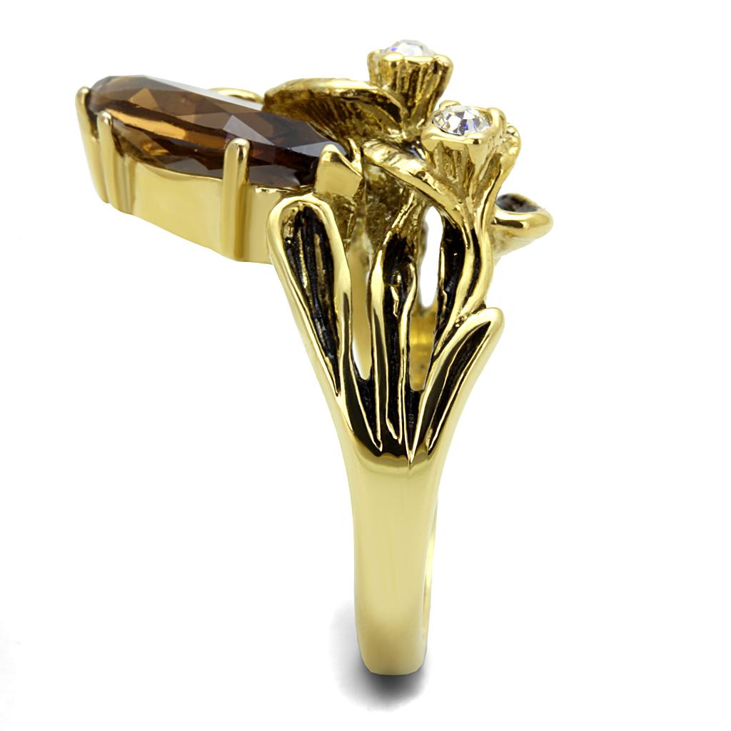 TK2914 - IP Gold(Ion Plating) Stainless Steel Ring with Synthetic Synthetic Glass in Brown-3