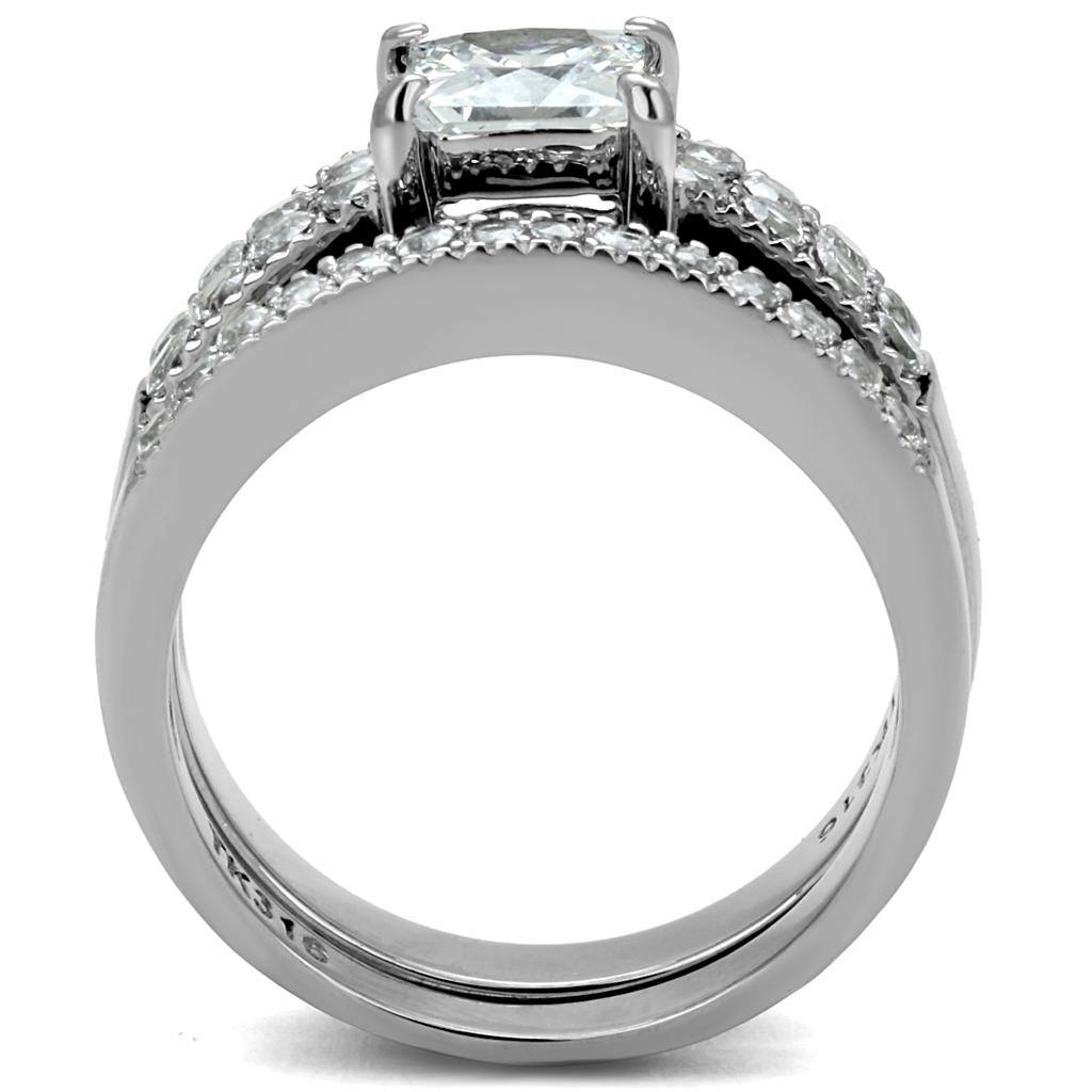 TK2915 - High polished (no plating) Stainless Steel Ring with AAA Grade CZ  in Clear-2