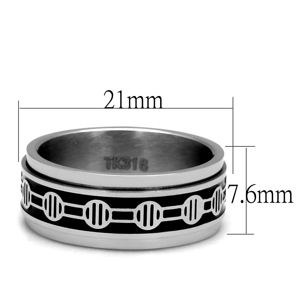 TK2924 - High polished (no plating) Stainless Steel Ring with Epoxy  in Jet-1