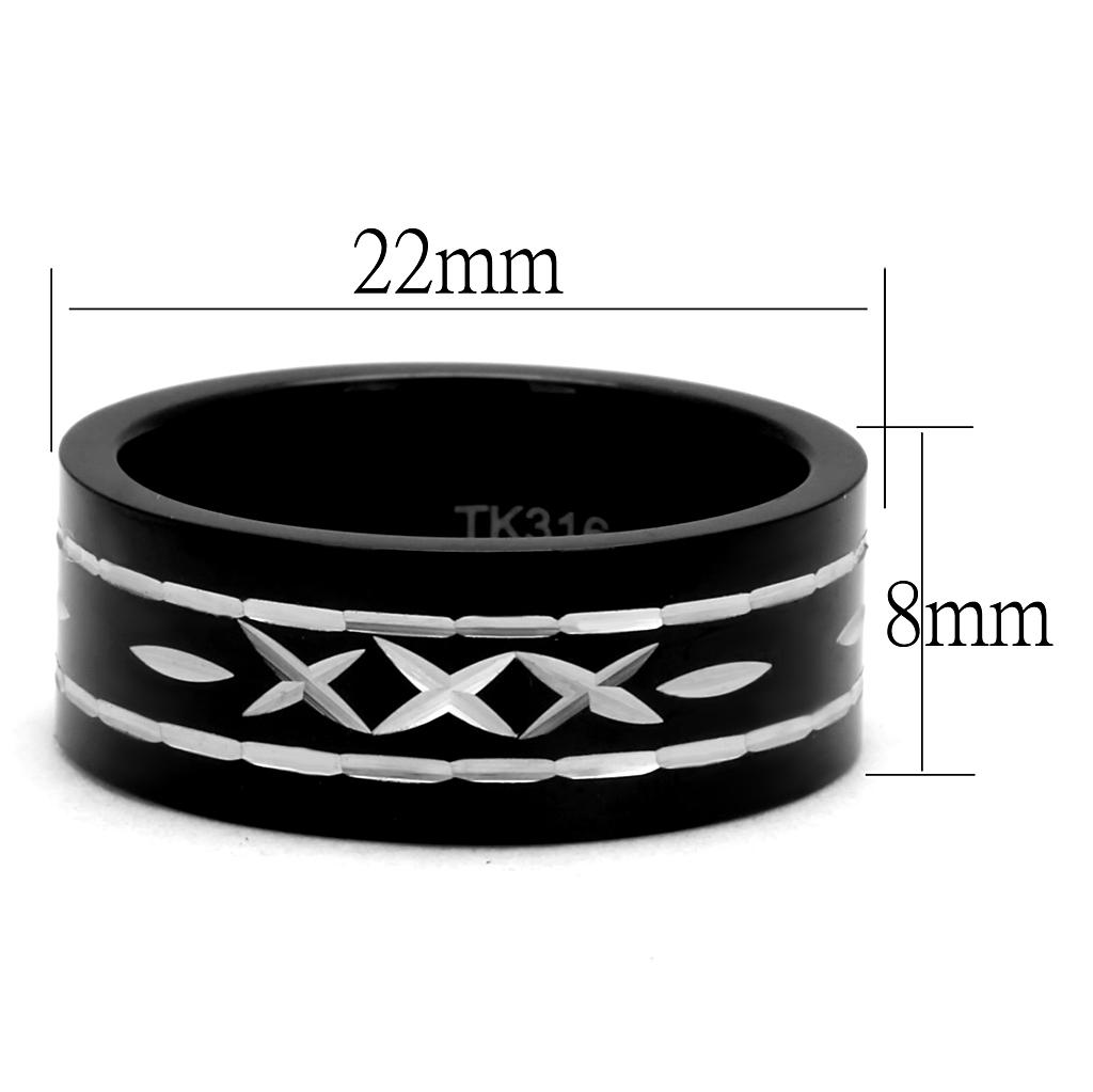 TK2928 - Two-Tone IP Black (Ion Plating) Stainless Steel Ring with No Stone-1