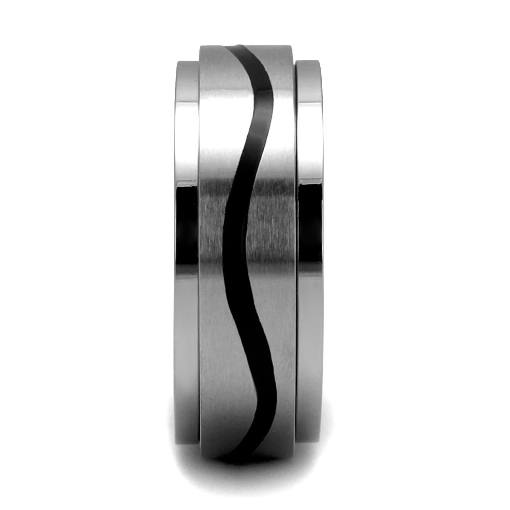 TK2929 - High polished (no plating) Stainless Steel Ring with Epoxy  in Jet-3