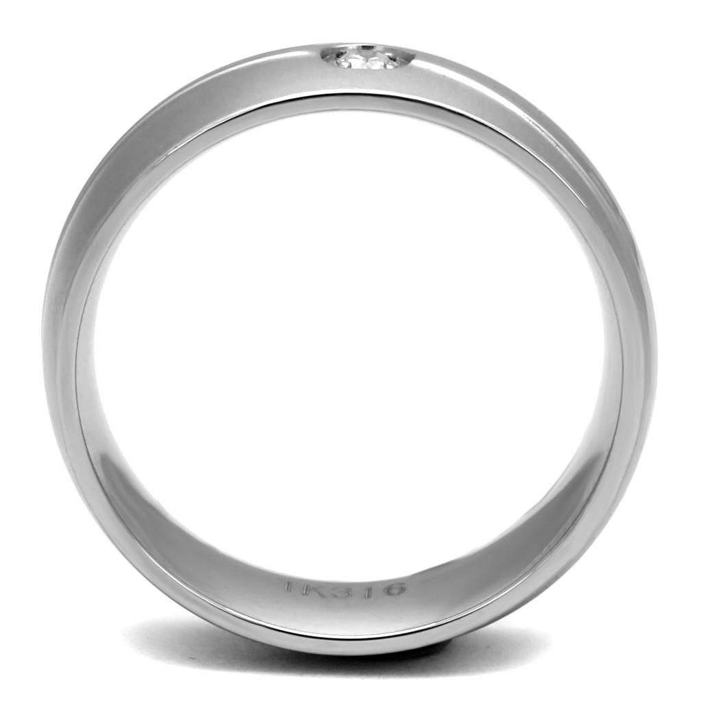 TK2931 - High polished (no plating) Stainless Steel Ring with AAA Grade CZ  in Clear-2