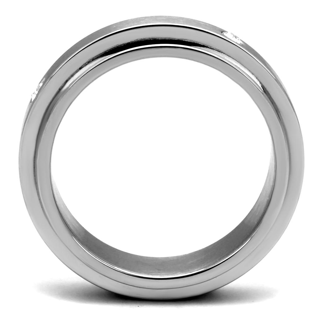 TK2933 - High polished (no plating) Stainless Steel Ring with AAA Grade CZ  in Clear-2