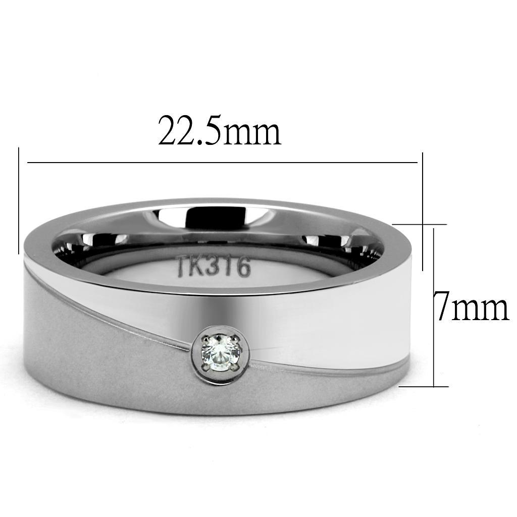 TK2937 - High polished (no plating) Stainless Steel Ring with AAA Grade CZ  in Clear-1