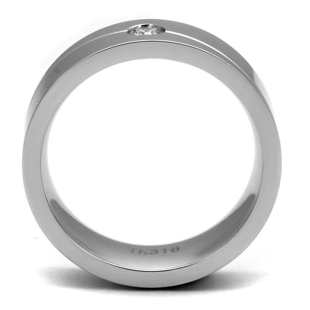 TK2937 - High polished (no plating) Stainless Steel Ring with AAA Grade CZ  in Clear-2