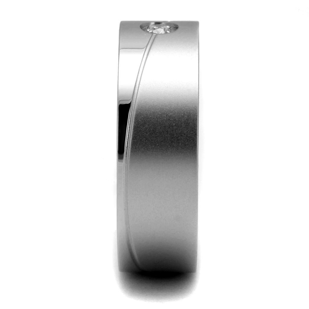 TK2937 - High polished (no plating) Stainless Steel Ring with AAA Grade CZ  in Clear-3