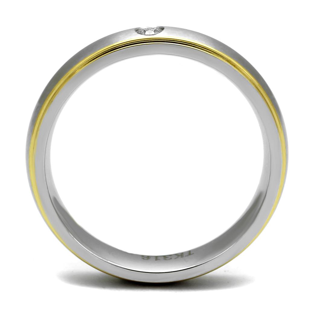 TK2938 - Two-Tone IP Gold (Ion Plating) Stainless Steel Ring with AAA Grade CZ  in Clear-2