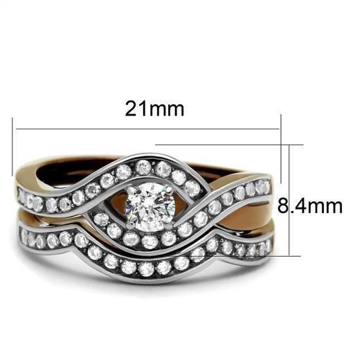 TK2953 - Two Tone IP Light Brown (IP Light coffee) Stainless Steel Ring with AAA Grade CZ  in Clear-1