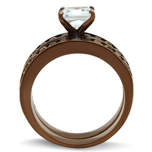 TK2954 - IP Coffee light Stainless Steel Ring with AAA Grade CZ  in Clear-2