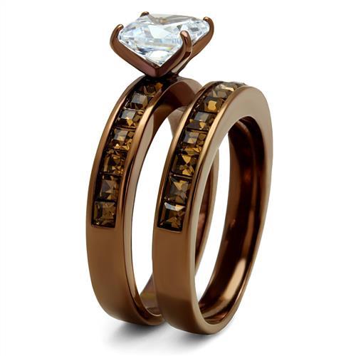 TK2954 - IP Coffee light Stainless Steel Ring with AAA Grade CZ  in Clear-3