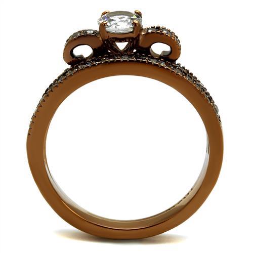 TK2955 - IP Coffee light Stainless Steel Ring with AAA Grade CZ  in Clear-2