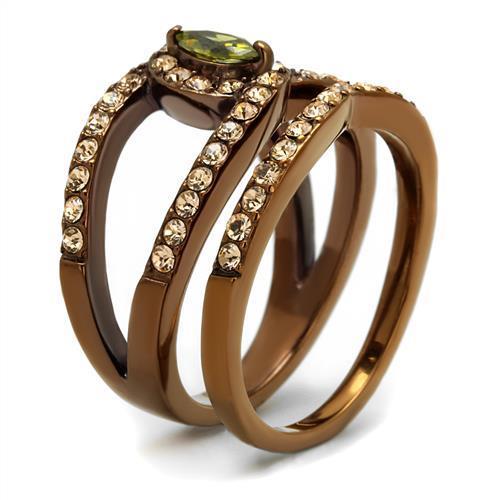 TK2956 - IP Coffee light Stainless Steel Ring with AAA Grade CZ  in Olivine color-3