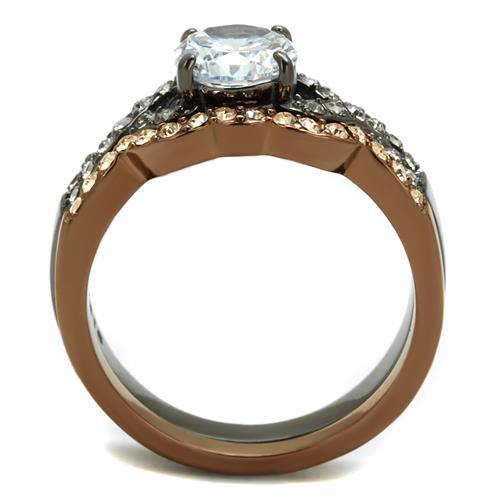 TK2958 - IP Light Black & IP Light coffee Stainless Steel Ring with AAA Grade CZ  in Clear-2