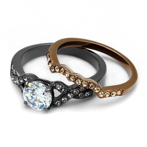 TK2958 - IP Light Black & IP Light coffee Stainless Steel Ring with AAA Grade CZ  in Clear-4