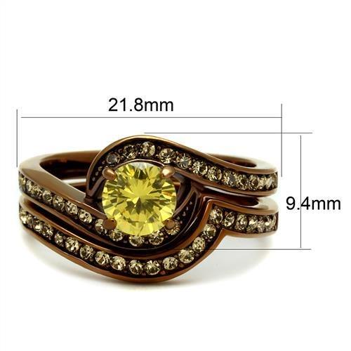 TK2959 - IP Coffee light Stainless Steel Ring with AAA Grade CZ  in Topaz-1