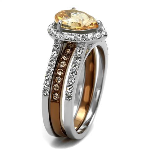 TK2961 - Two Tone IP Light Brown (IP Light coffee) Stainless Steel Ring with AAA Grade CZ  in Champagne-3