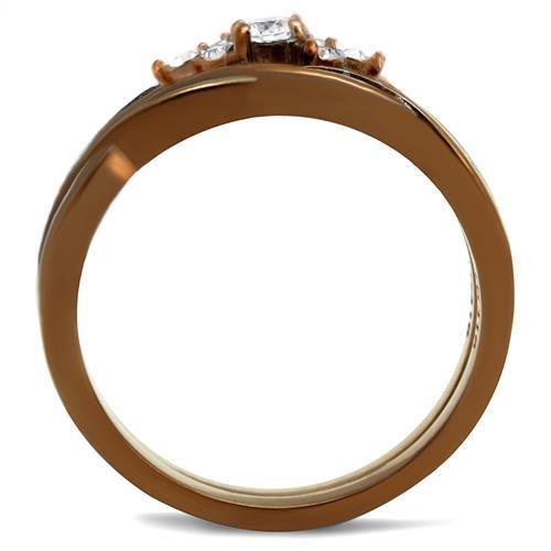 TK2963 - IP Coffee light Stainless Steel Ring with AAA Grade CZ  in Clear-2