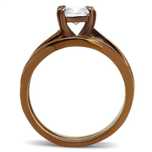 TK2964 - IP Coffee light Stainless Steel Ring with AAA Grade CZ  in Clear-2