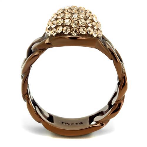 TK2965 - IP Coffee light Stainless Steel Ring with Top Grade Crystal  in Light Peach-2